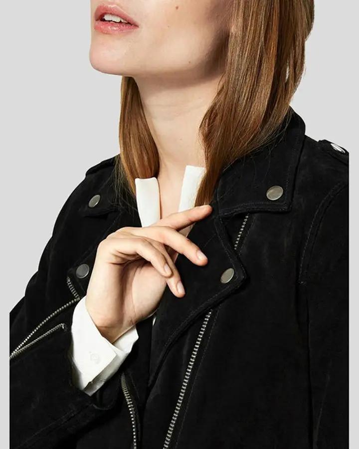 Gracie Black Suede Biker Leather Jacket - Vox Leather