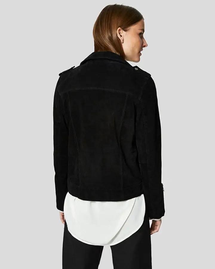 Gracie Black Suede Biker Leather Jacket - Vox Leather