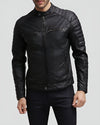 Grant Black Slim Fit Leather Racer Jacket - Rare Leather