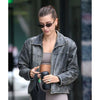 Hailey Bieber Black Distressed Leather Jacket - Rare Leather
