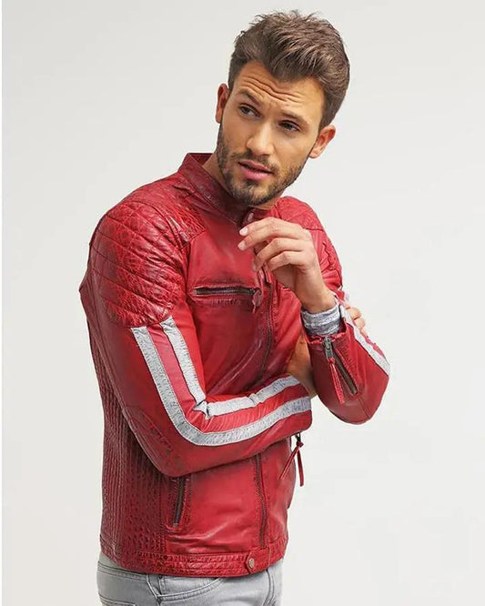 Hank Red Quilted Leather Jacket - Vox Leather