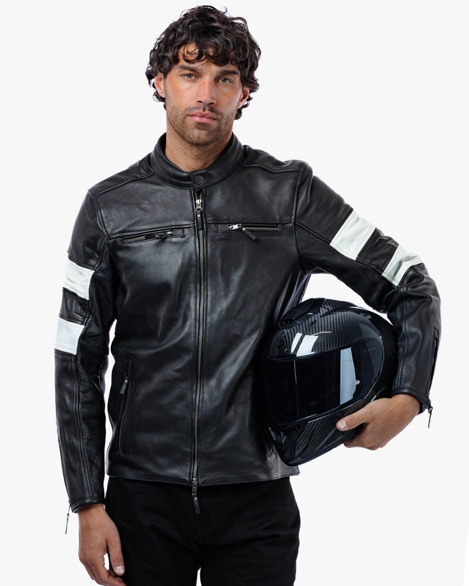Hanzo Black & Ivory Leather Motorcycle Jacket - Vox Leather
