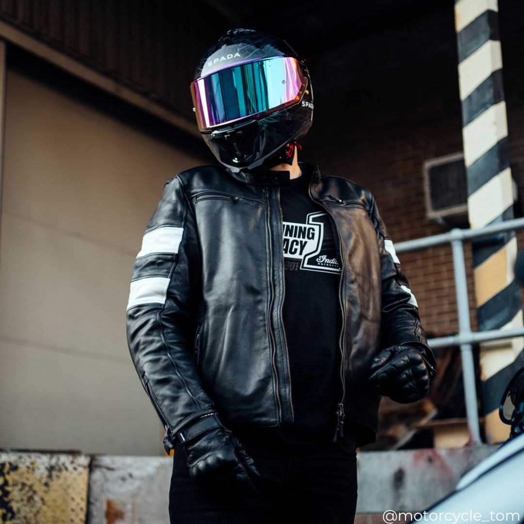 Hanzo Black & Ivory Leather Motorcycle Jacket - Vox Leather