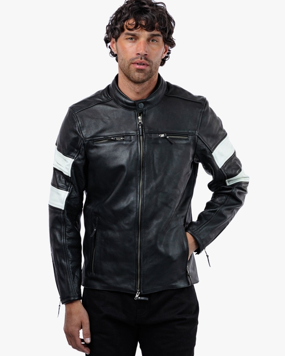 Hanzo Black & Ivory Leather Motorcycle Jacket - Vox Leather
