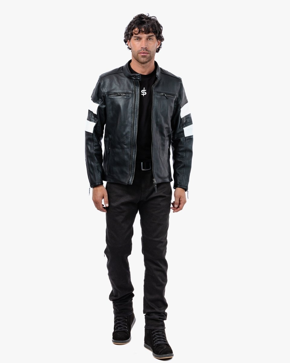 Hanzo Black & Ivory Leather Motorcycle Jacket - Vox Leather