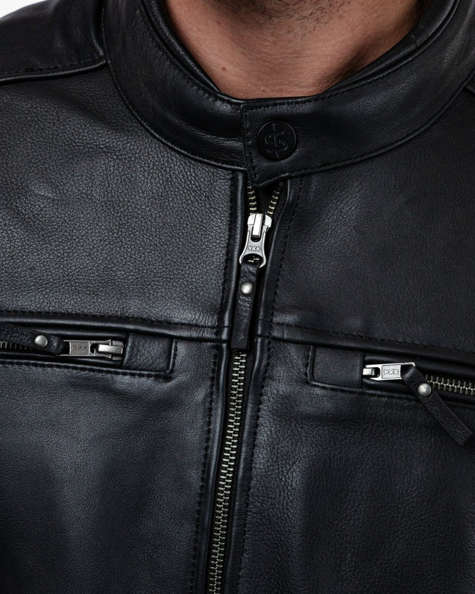 Hanzo Black & Ivory Leather Motorcycle Jacket - Vox Leather