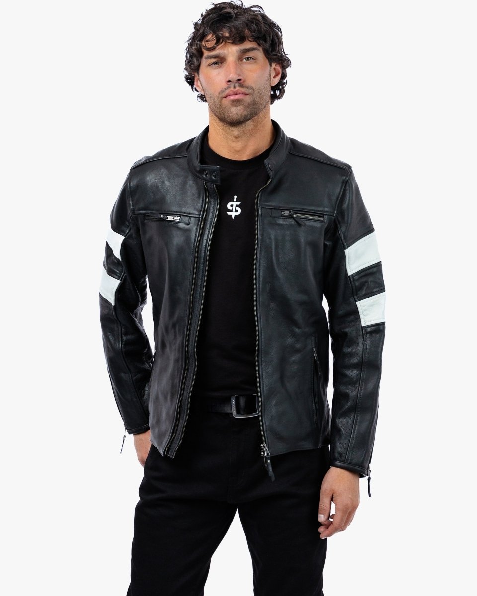Hanzo Black & Ivory Leather Motorcycle Jacket - Vox Leather