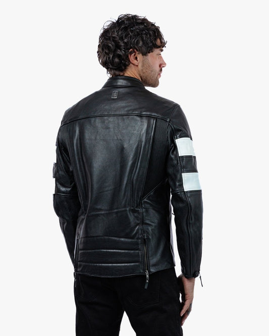 Hanzo Black & Ivory Leather Motorcycle Jacket - Vox Leather