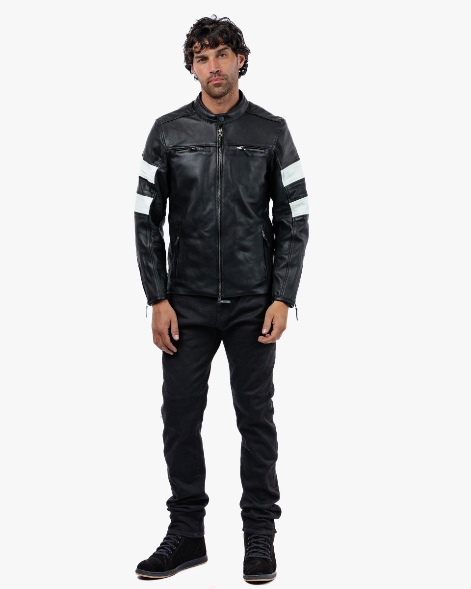 Hanzo Black & Ivory Leather Motorcycle Jacket - Vox Leather