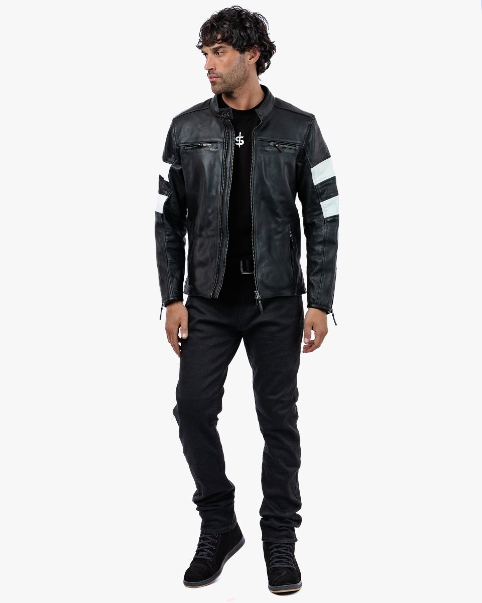 Hanzo Black & Ivory Leather Motorcycle Jacket - Vox Leather