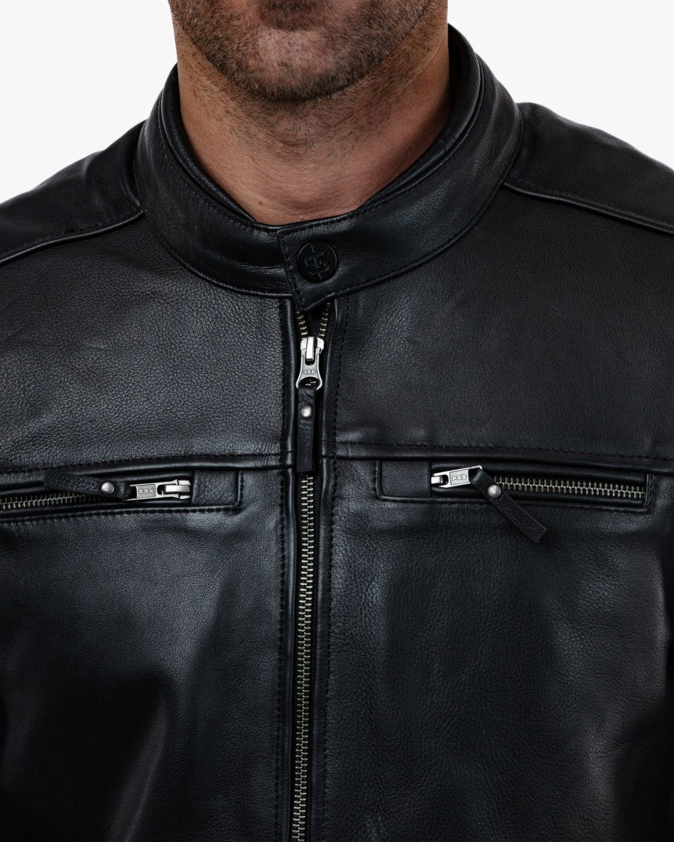 Hanzo Black & Ivory Leather Motorcycle Jacket - Vox Leather