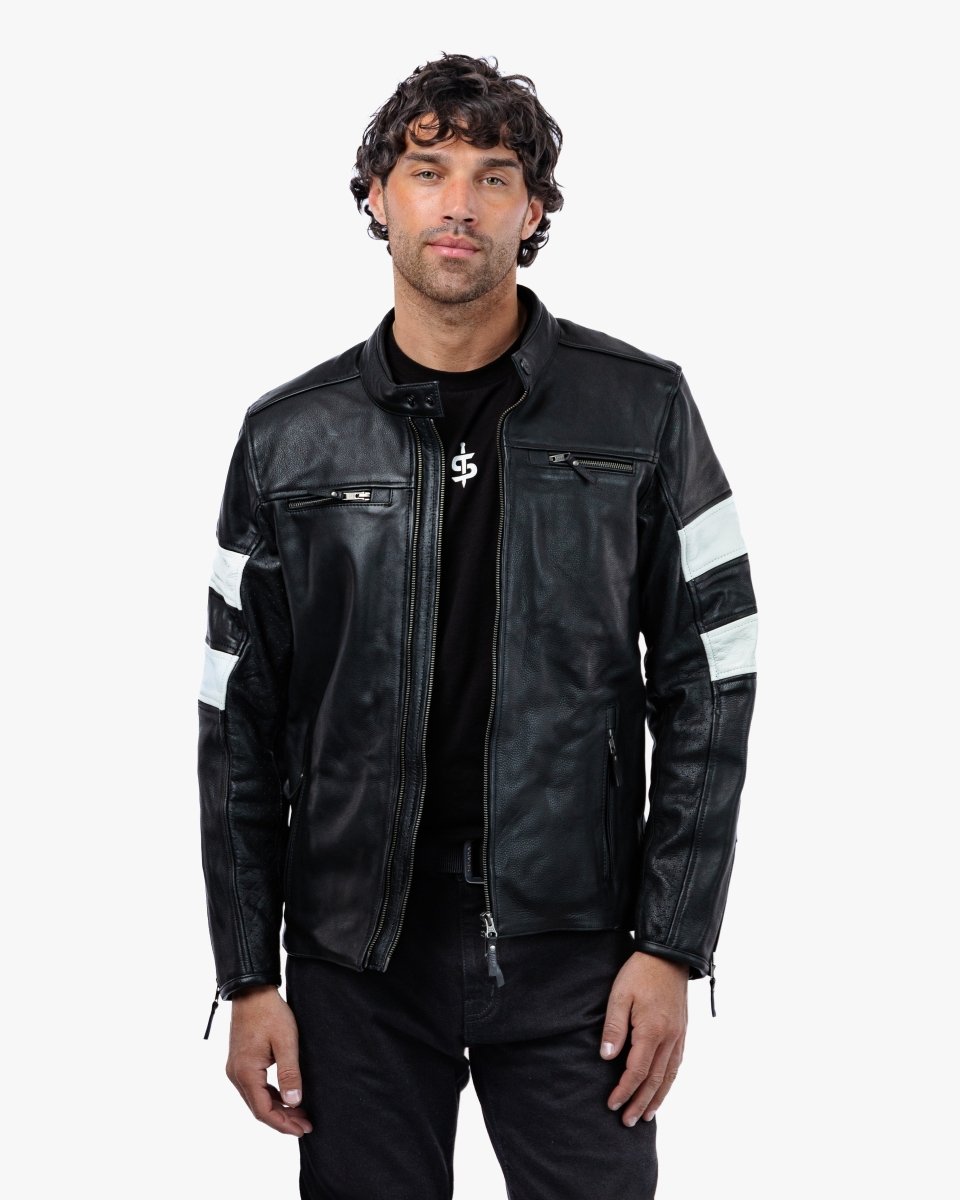 Hanzo Black & Ivory Leather Motorcycle Jacket - Vox Leather
