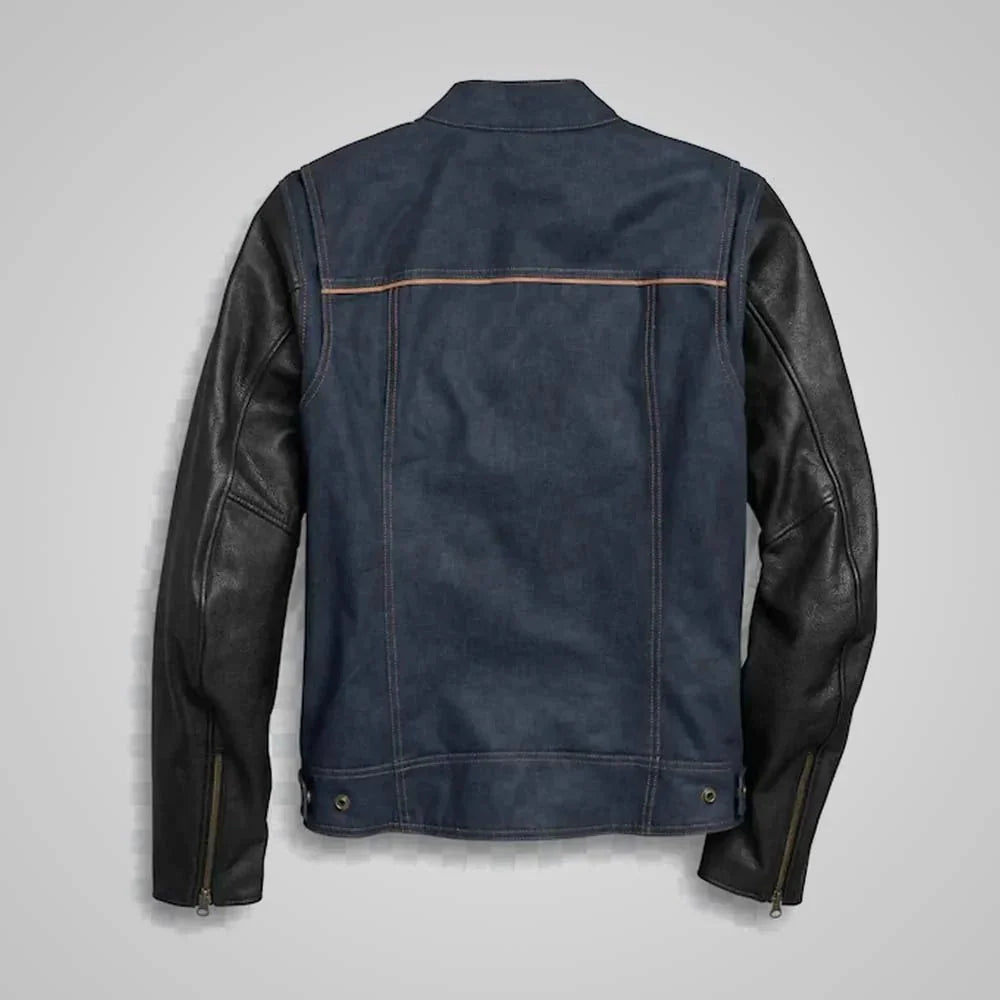 Harley - Davidson 7 Star Denim Jacket with Premium Leather Sleeves - Rare Leather
