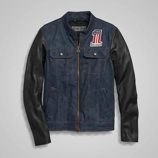 Harley-Davidson 7 Star Denim Jacket with Premium Leather Sleeves - Vox Leather