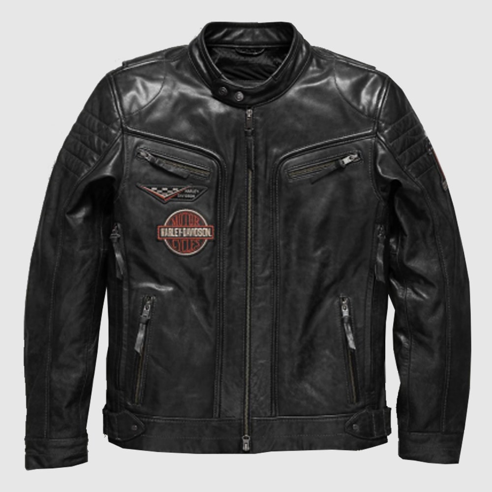 Harley Davidson Men embroidery Eagle Design Natural Leather Jacket - Rare Leather