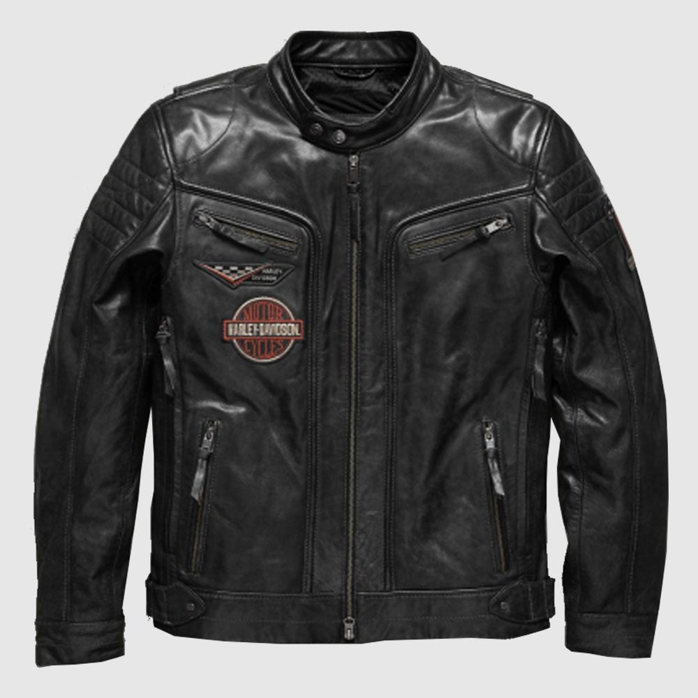 Harley Davidson Men embroidery Eagle Design Natural Leather Jacket - Vox Leather