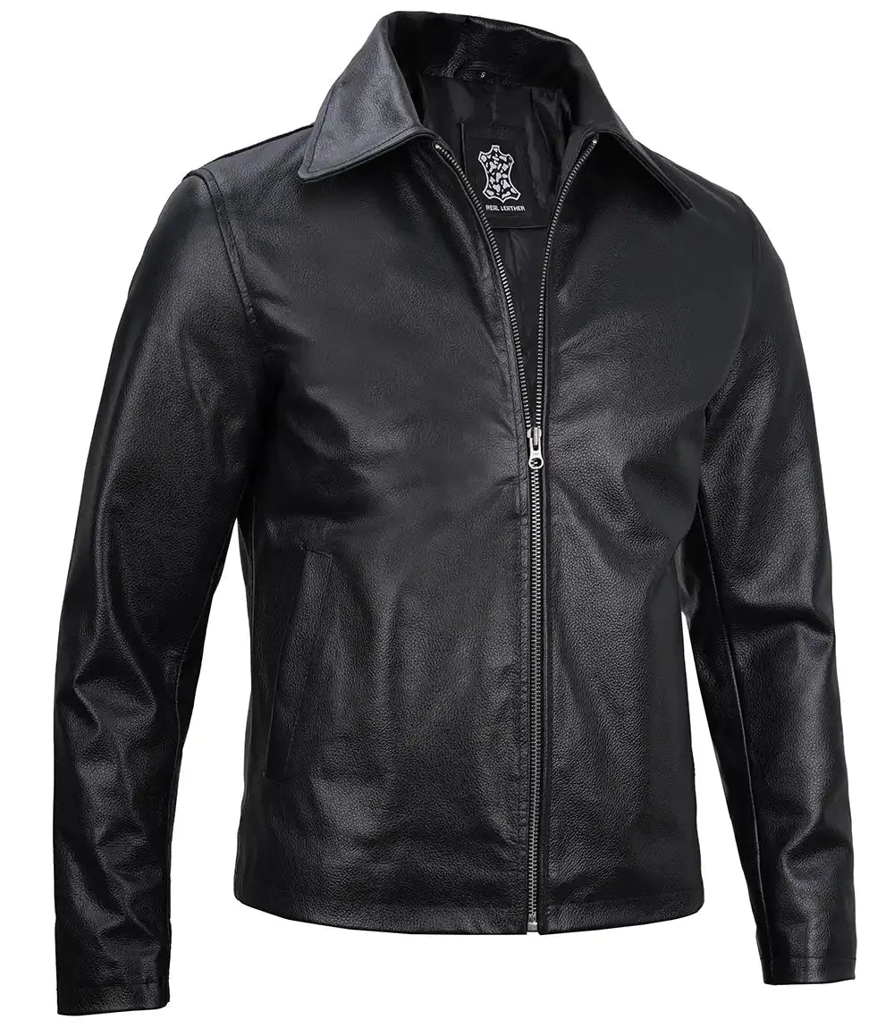 Harrington Men's Black Harrington Cowhide Leather Jacket - Rare Leather