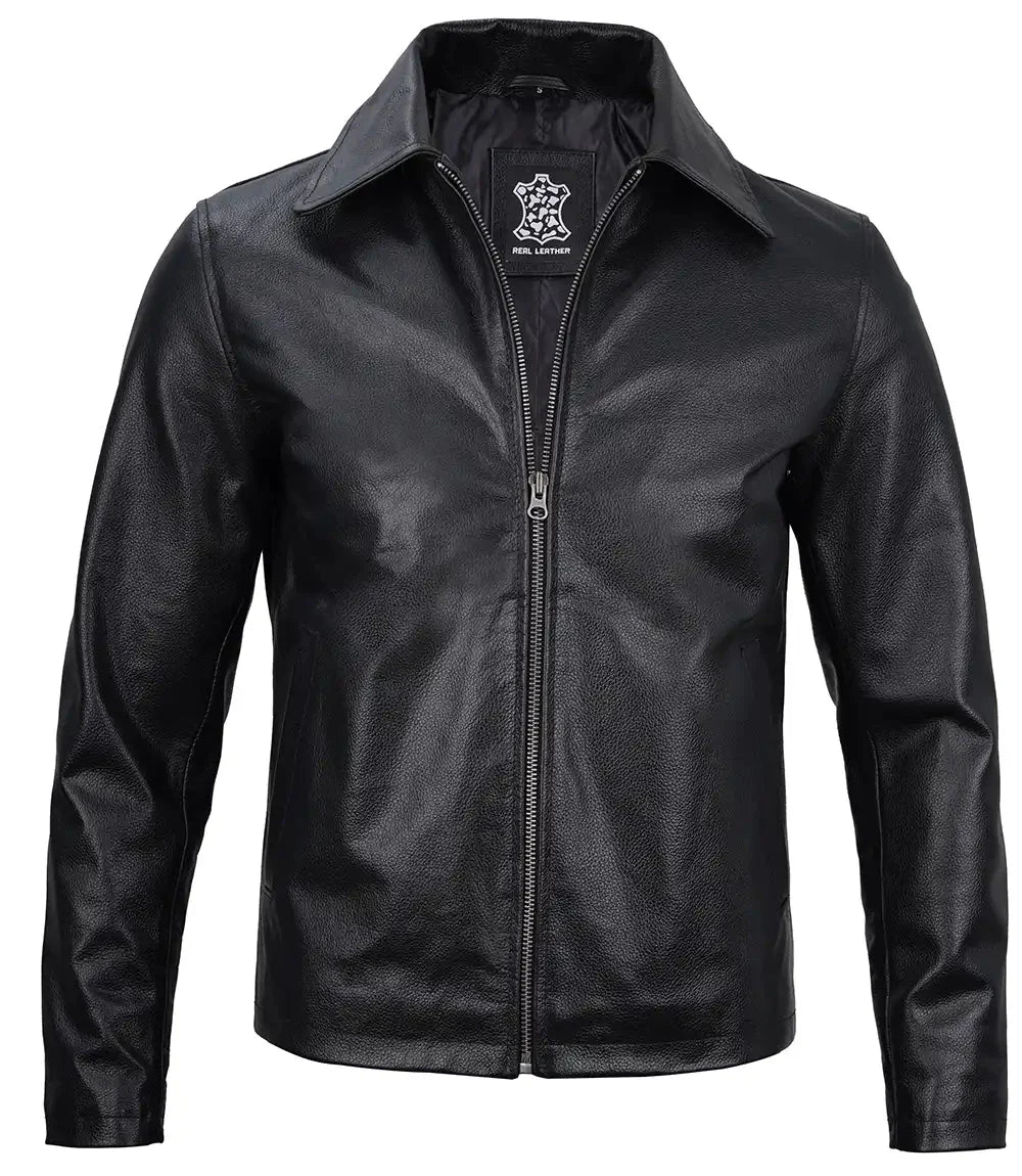 Harrington Men's Black Harrington Cowhide Leather Jacket - Rare Leather