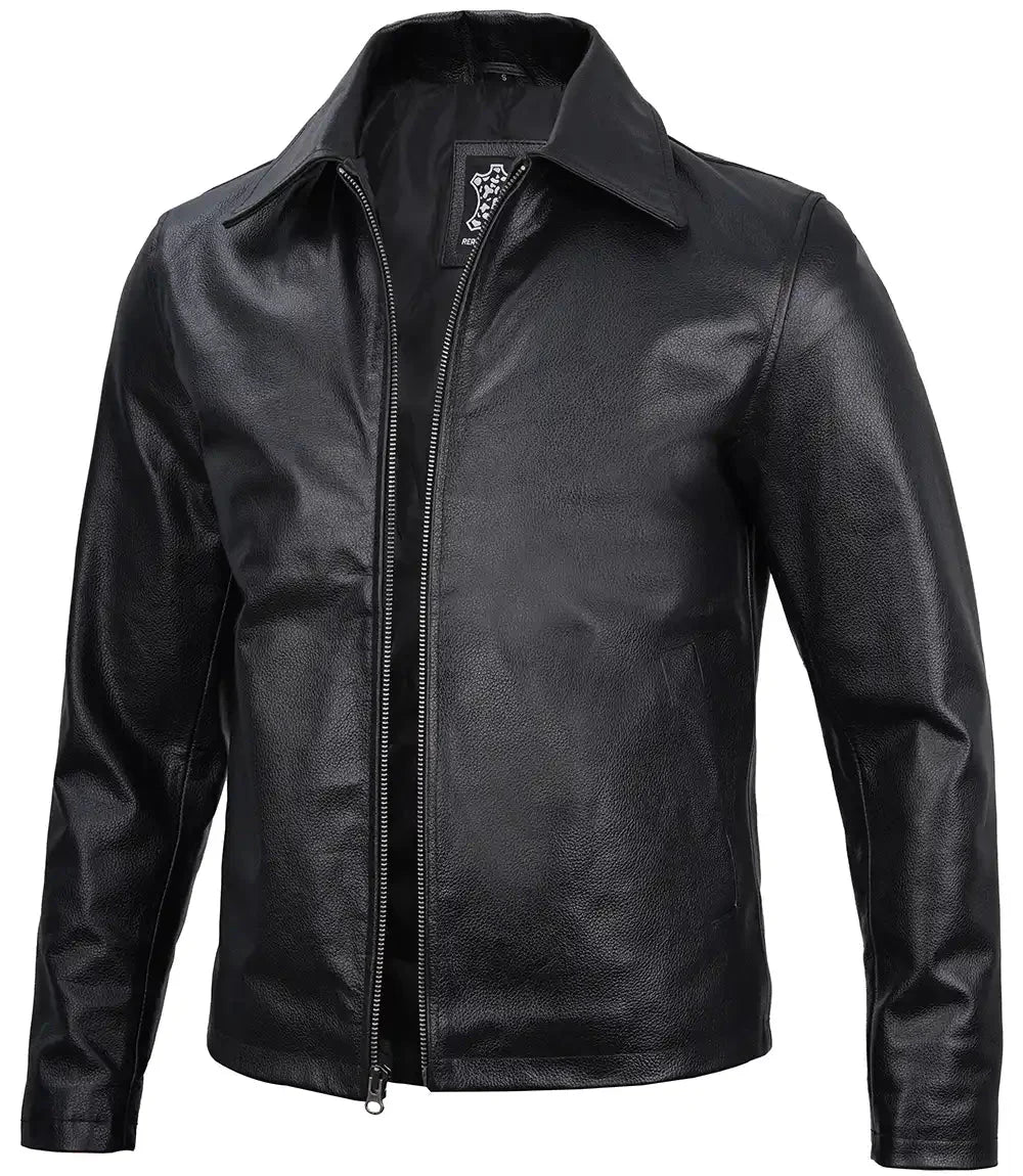 Harrington Men's Black Harrington Cowhide Leather Jacket - Rare Leather