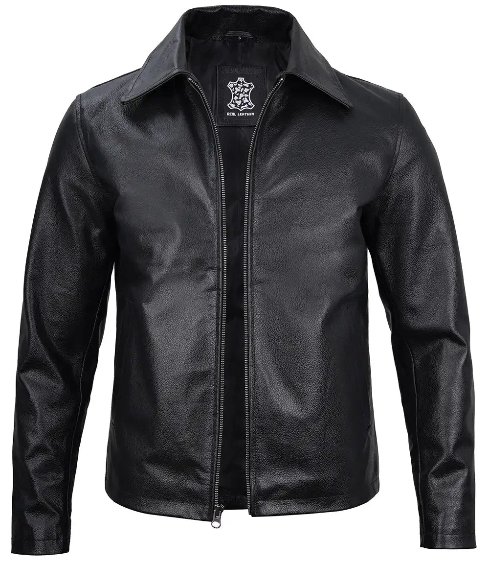 Harrington Men's Black Harrington Cowhide Leather Jacket - Rare Leather