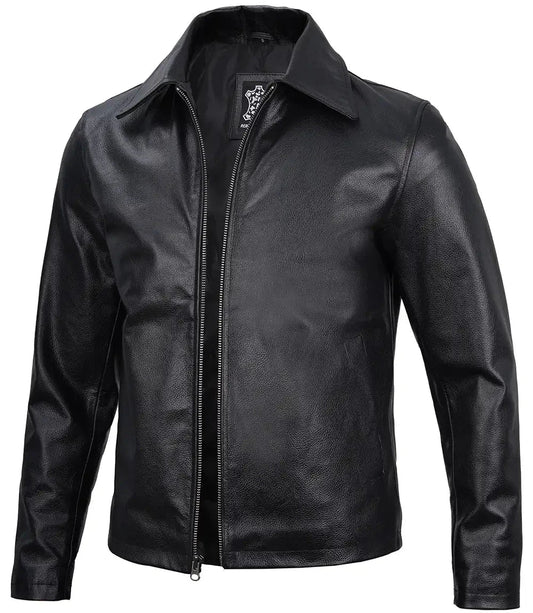 Harrington Men's Black Harrington Cowhide Leather Jacket - Vox Leather