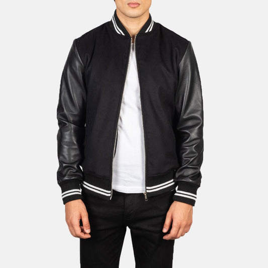 Harrison Black Hybrid Varsity Jacket - Vox Leather