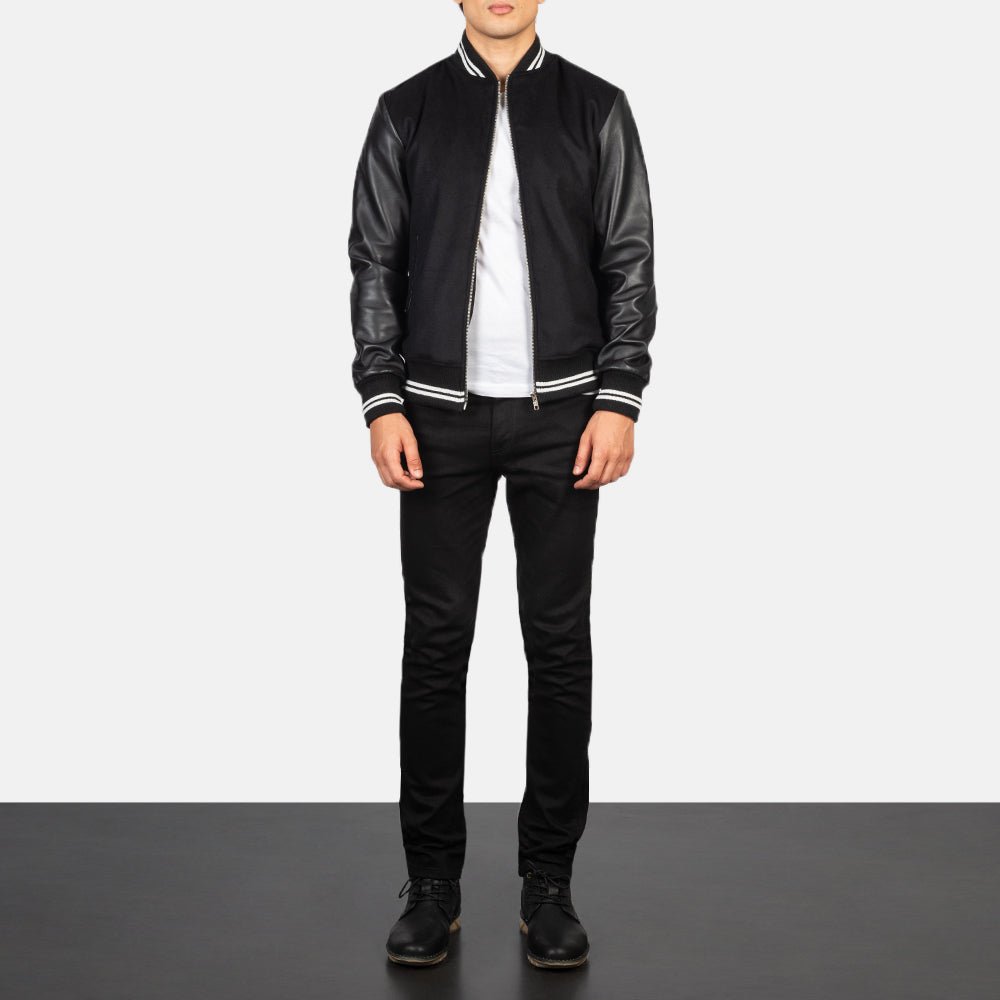 Harrison Black Hybrid Varsity Jacket - Vox Leather