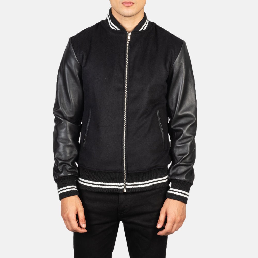 Harrison Black Hybrid Varsity Jacket - Vox Leather