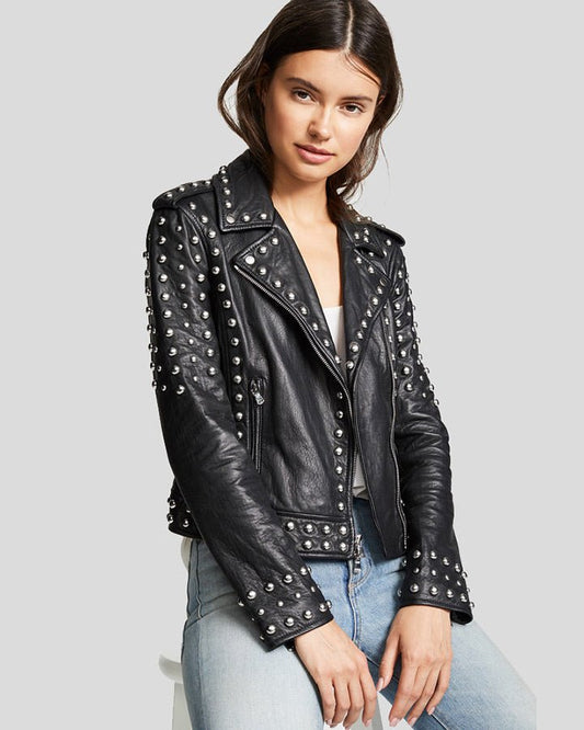 Hazel Black Studded Leather Jacket - Rare Leather