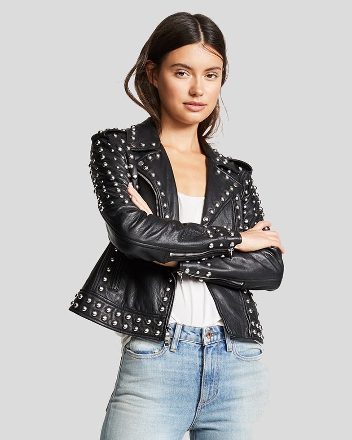 Hazel Black Studded Leather Jacket - Rare Leather