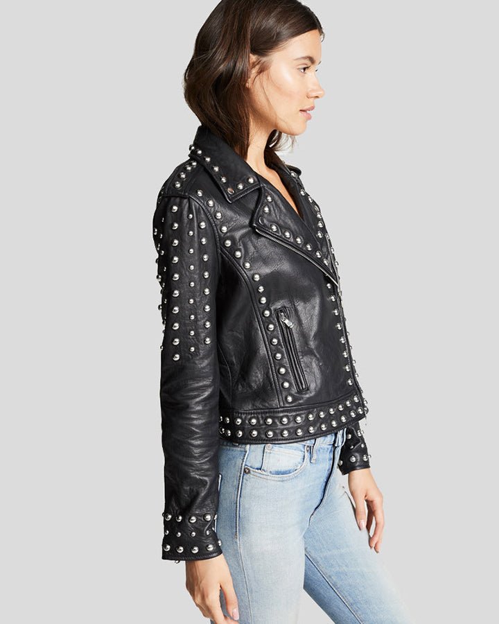 Hazel Black Studded Leather Jacket - Rare Leather