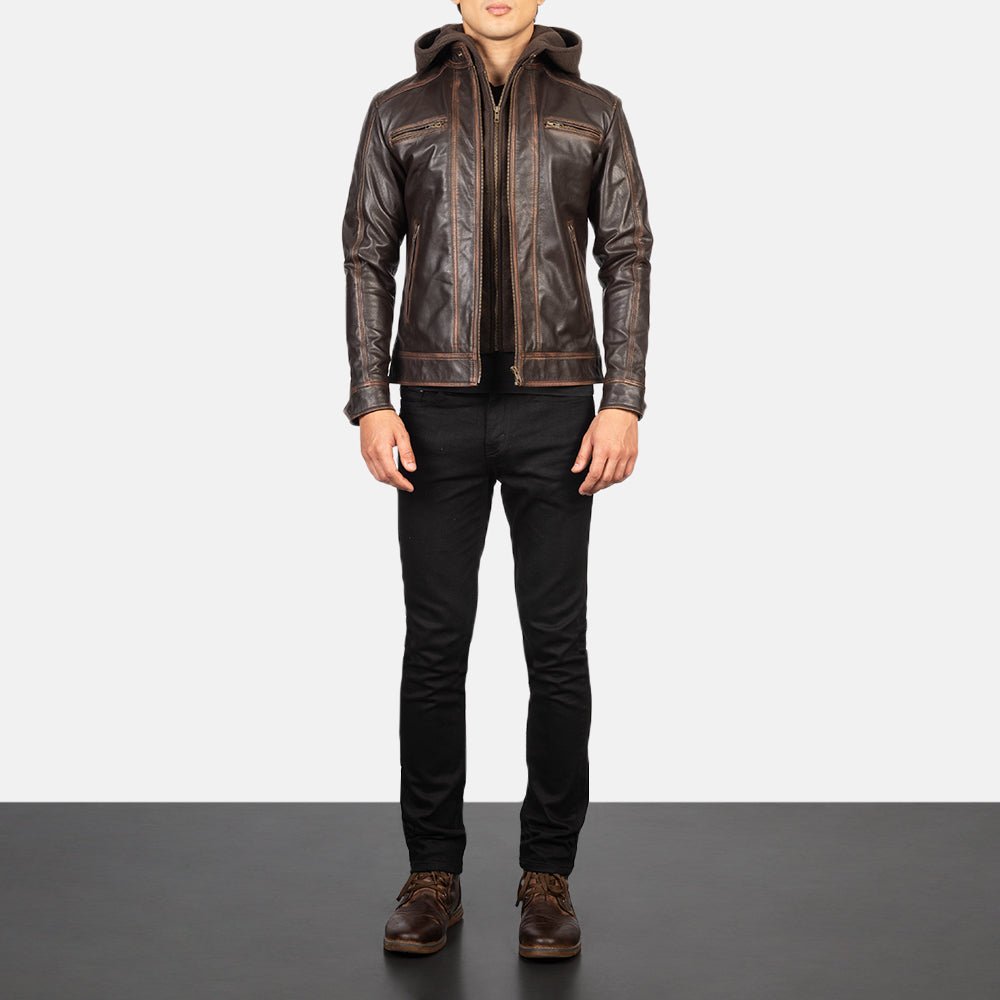 Hector Vintage Brown Hooded Leather Biker Jacket - Rare Leather