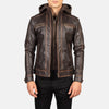 Hector Vintage Brown Hooded Leather Biker Jacket - Rare Leather