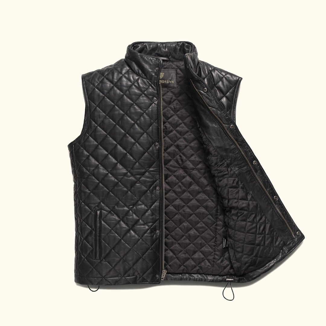Highlands Quilted Leather Vest | Black - Vox Leather