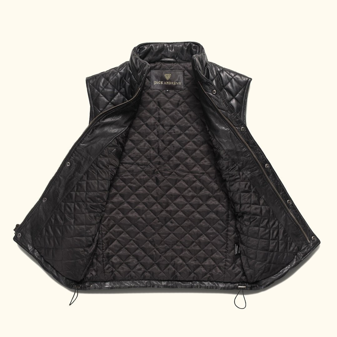 Highlands Quilted Leather Vest | Black - Vox Leather