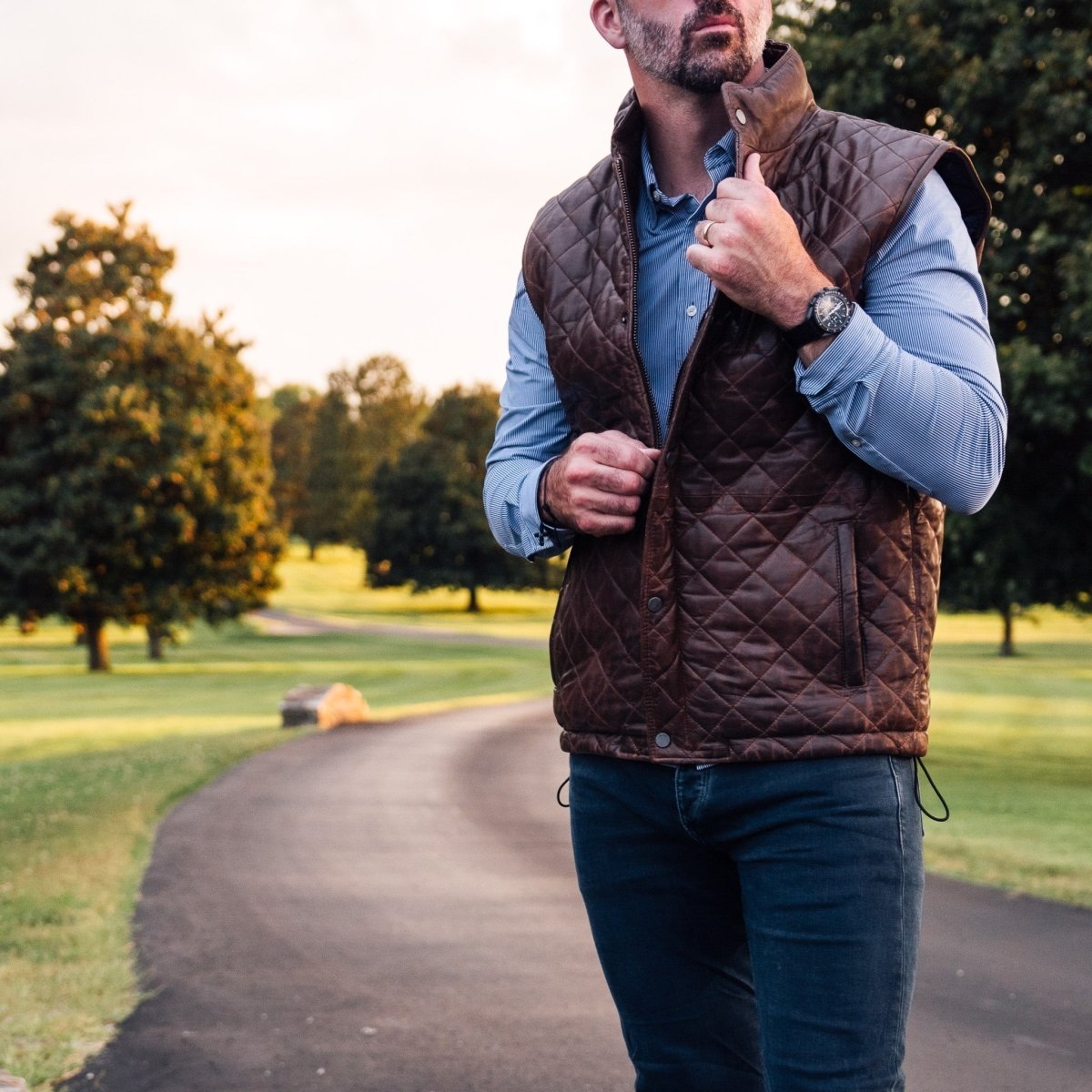 Highlands Quilted Leather Vest - Vox Leather