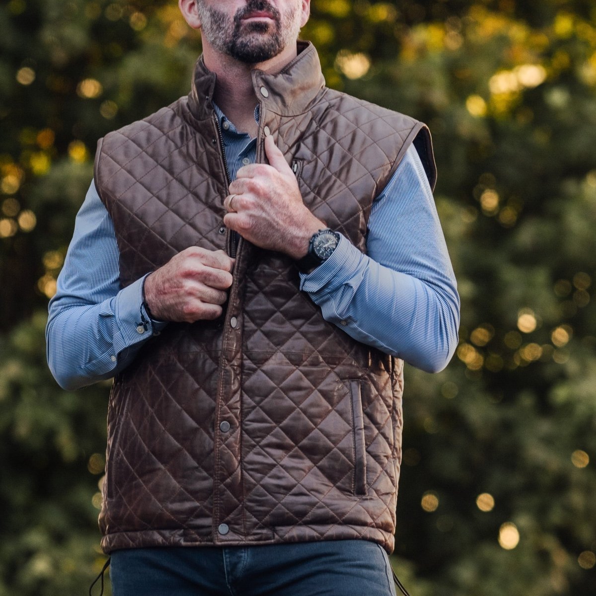 Highlands Quilted Leather Vest - Vox Leather