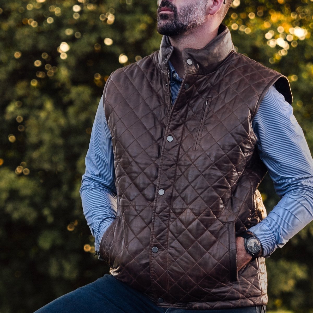 Highlands Quilted Leather Vest - Vox Leather