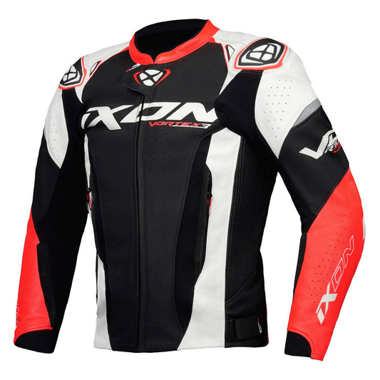 Vortex 3 - Leather Racing Jacket (Black/White/Red)