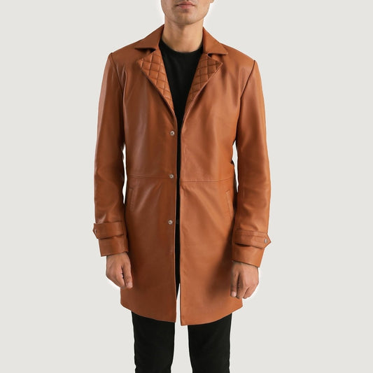 Infinity Tan Brown Leather Coat - Vox Leather