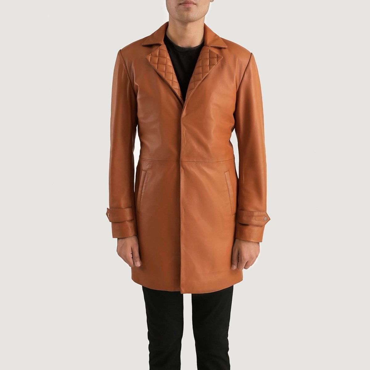 Infinity Tan Brown Leather Coat - Vox Leather