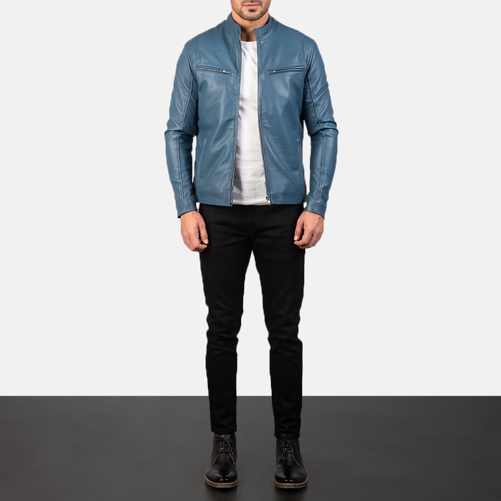 Ionic Blue Leather Biker Jacket - Rare Leather