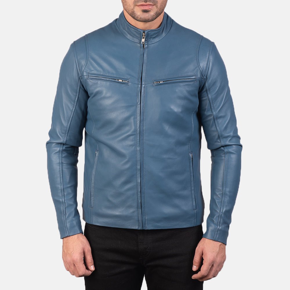 Ionic Blue Leather Biker Jacket - Vox Leather