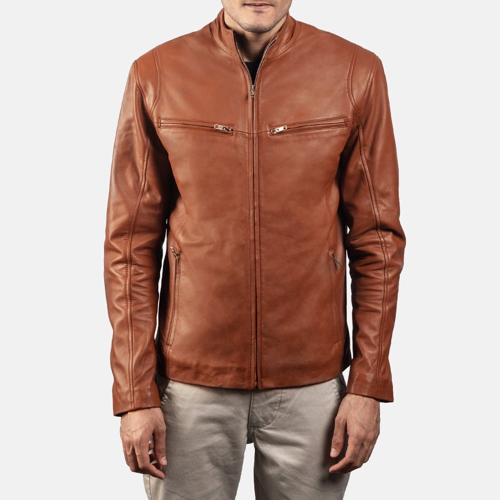 Ionic Brown Leather Biker Jacket - Vox Leather