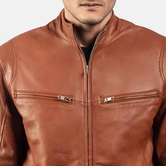 Ionic Brown Leather Biker Jacket - Vox Leather