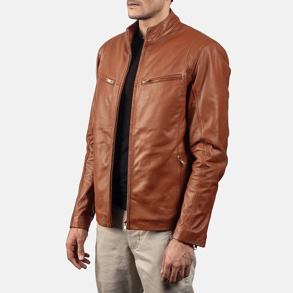 Ionic Brown Leather Biker Jacket - Vox Leather