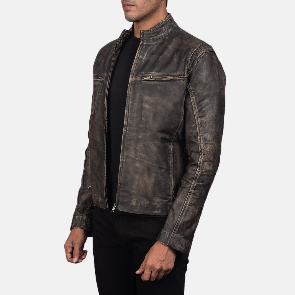 Ionic Distressed Brown Leather Biker Jacket - Vox Leather