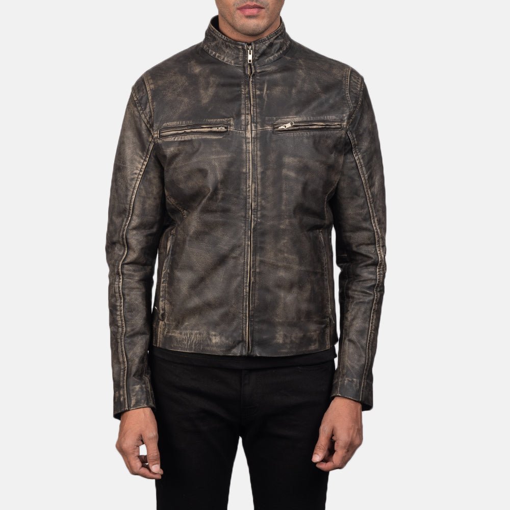 Ionic Distressed Brown Leather Biker Jacket - Vox Leather