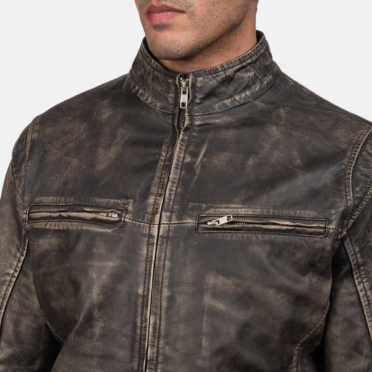 Ionic Distressed Brown Leather Biker Jacket - Vox Leather