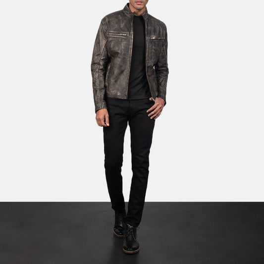 Ionic Distressed Brown Leather Biker Jacket - Vox Leather